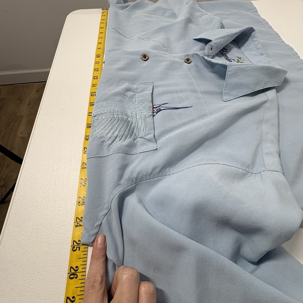 Bamboo Cay Men Short Sleeve Button Up Shirt Size L Blue Embroidered Fishing Pole - Picture 8 of 9